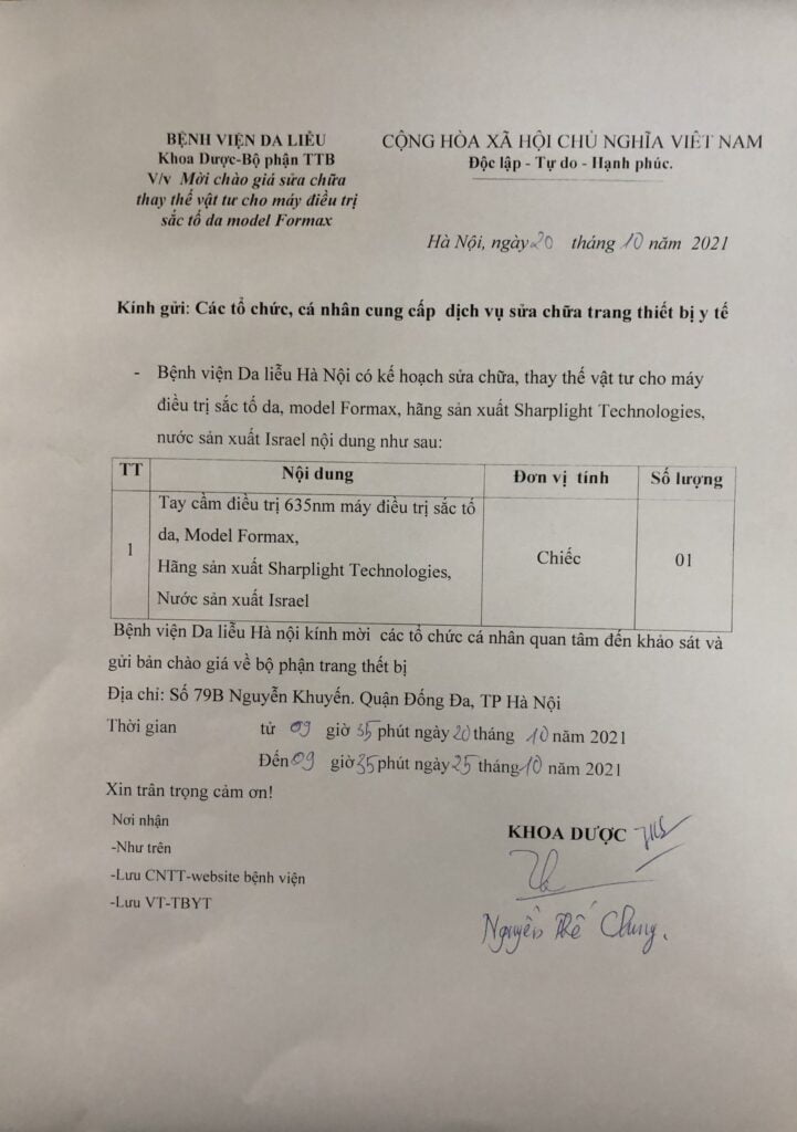 Mời Chào Giá Sửa Chữa Thay Thế Vật Tư Cho Máy Điều Trị Sắc Tố Da Model Formax 1 Image 50337793 Scaled 1
