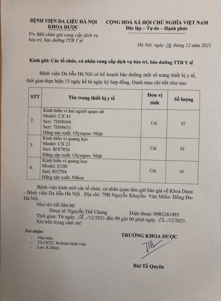 Mời Chào Giá Cung Cấp Dịch Vụ Bảo Trì, Bảo Dưỡng Ttb Y Tế 1 Z3003126965960 C1B919Cf61F8B1E254Feab6A9F4Cab9C 1