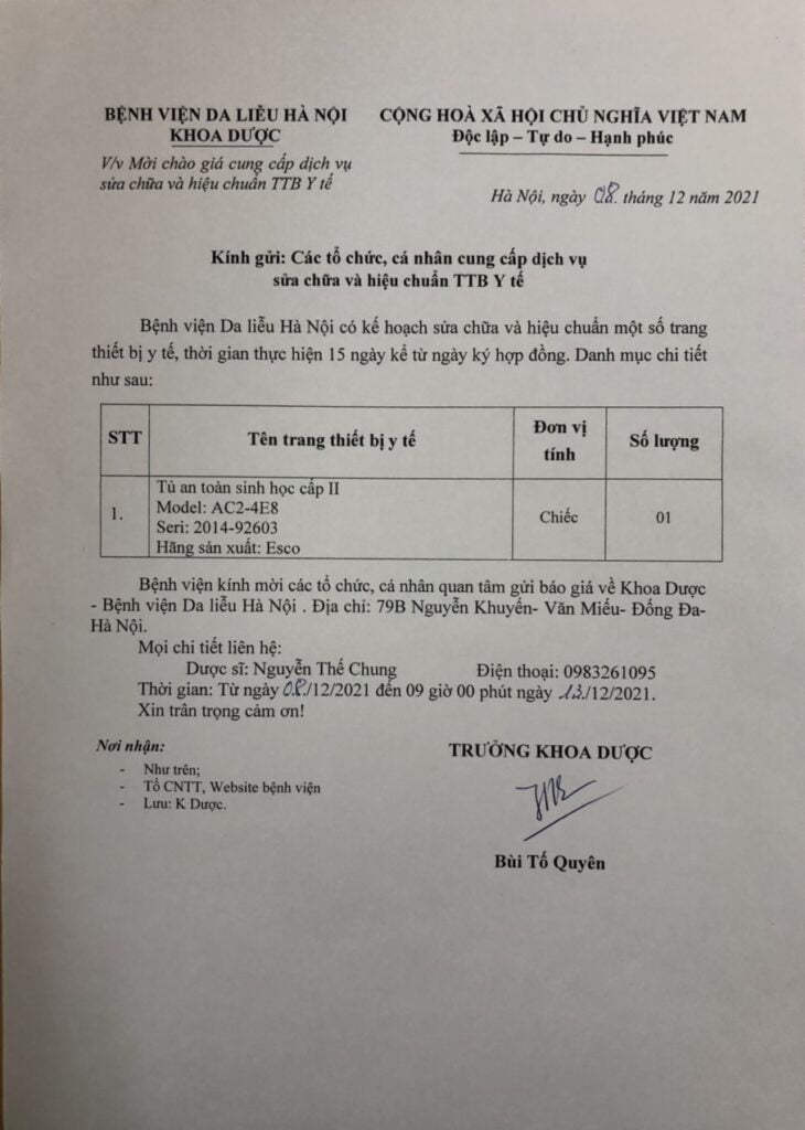 Mời Chào Giá Cung Cấp Dịch Vụ Sửa Chữa Và Hiệu Chuẩn Ttb Y Tế 1 Z3003126981511 3D9Da6C5D05019Fd08E686858079Ee38 1